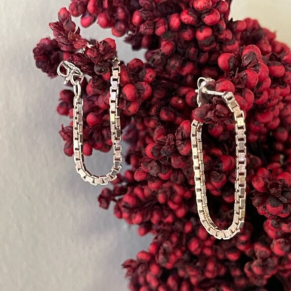 Sterling Silver Box Chain Dangle Earrings-NEW - Picture 12 of 15